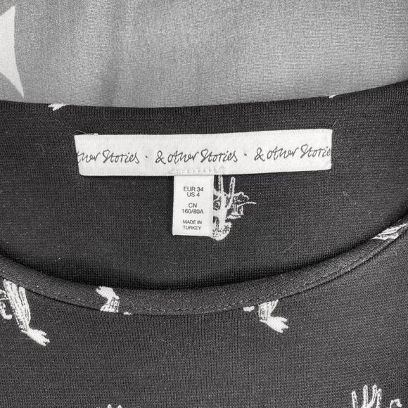 & Other Stories Black White Shift Mini Long Sleeve Dress Cactus Print 4 - Picture 3 of 15